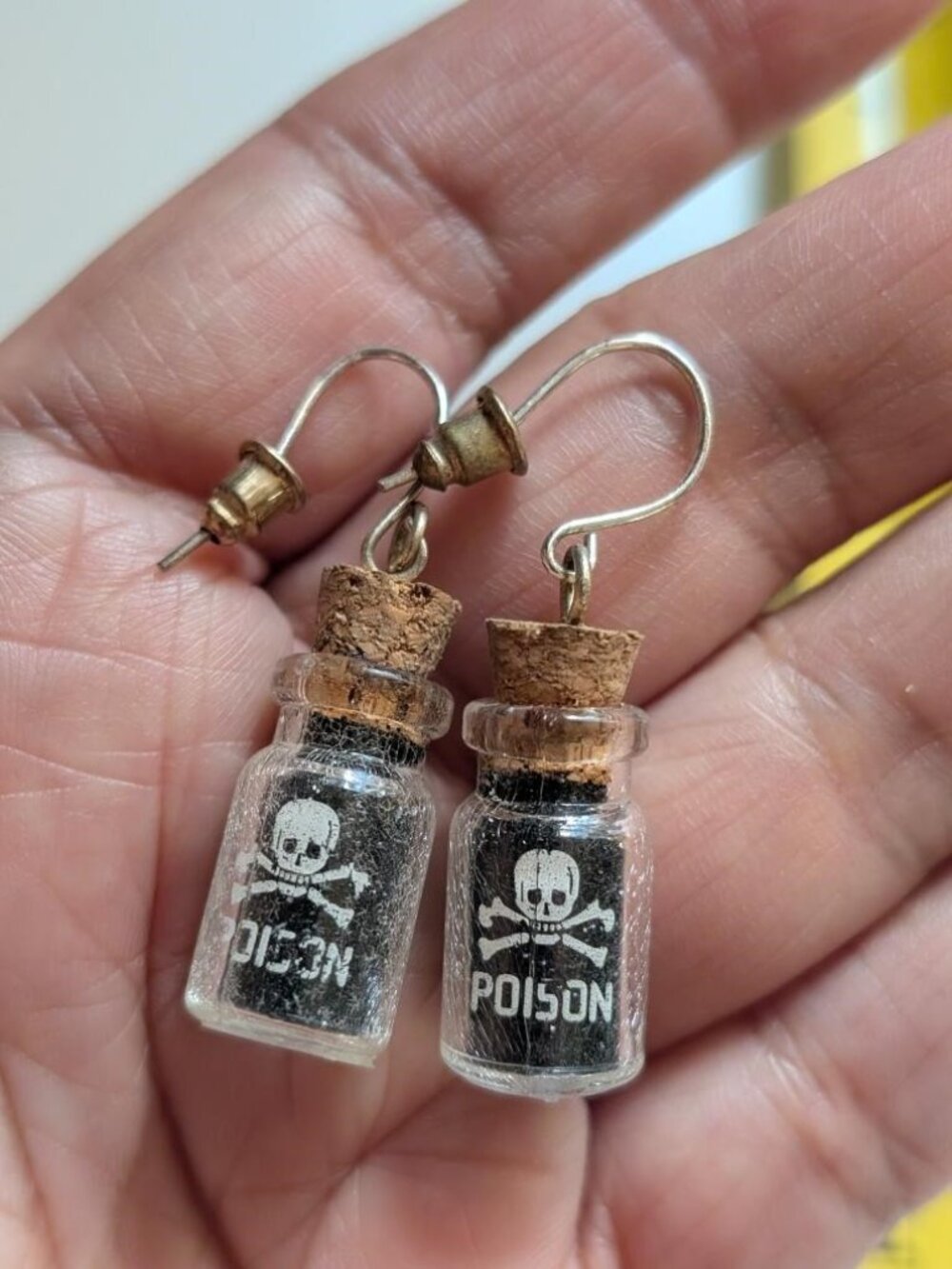 Vintage Glass Poison Bottle Pendant Dangle Earrings. Check Pictures for Details
